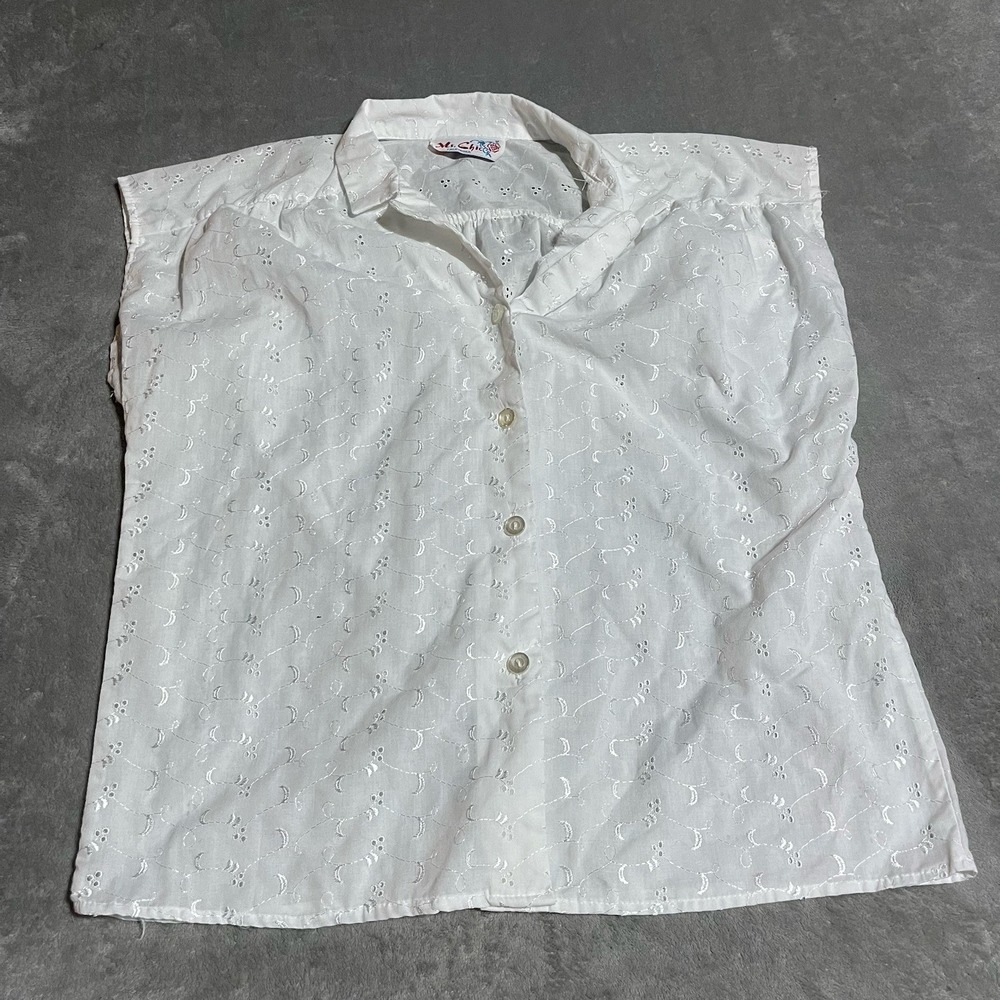 True Vintage Top Womens 16 White Embroidered Eyelet Button Up Cottagecore USA